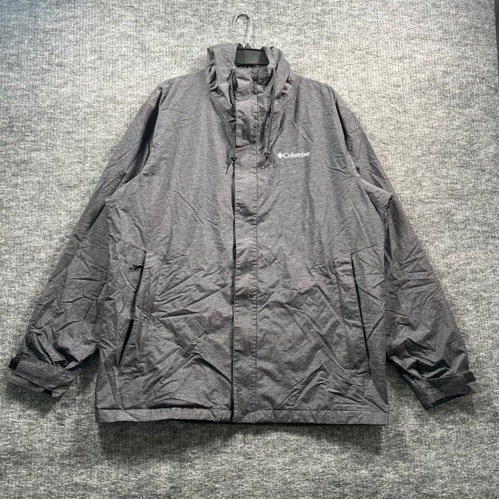 Columbia Mens Rain Jacket Gray Hooded Mesh Lined Full Zip Windbreaker Large